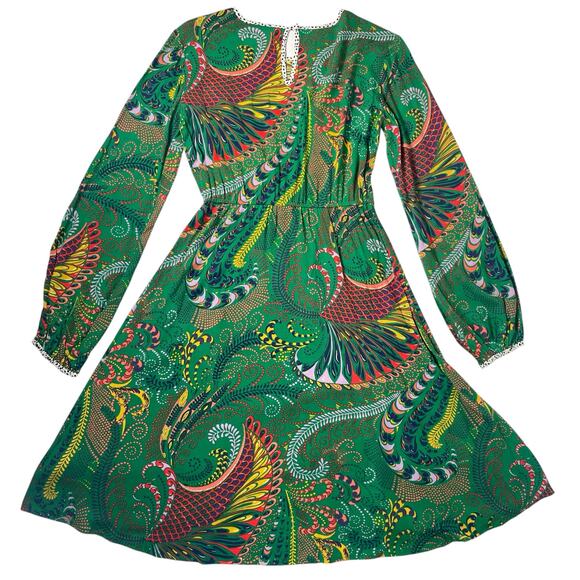 Maeve By Anthropologie Womens Janis Paisley Long Sleeve Dress size 0 Green Boho - Picture 2 of 9